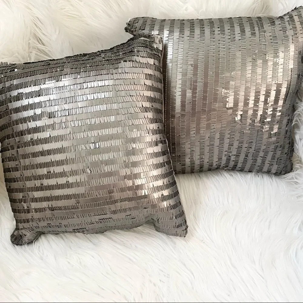 Set of two small square bronze sequins pillows